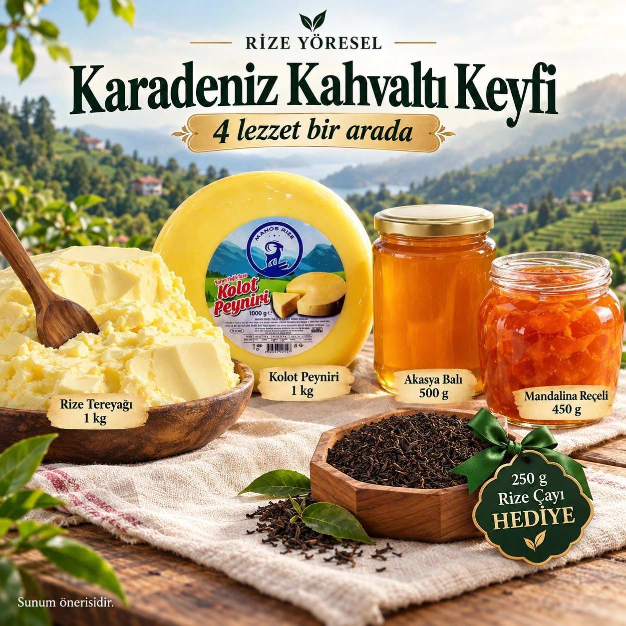 4’lü Karadeniz Kahvaltı Paketi | 250 g Rize Çayı Hediye