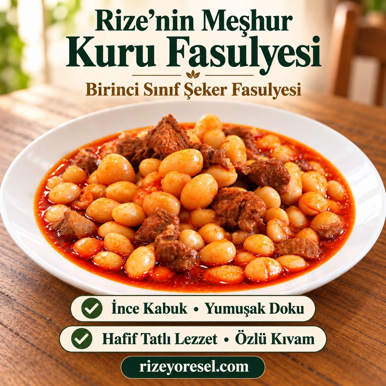 Meşhur Rize Kuru Fasulye 1 kg | İnce Kabuklu Şeker Fasulye