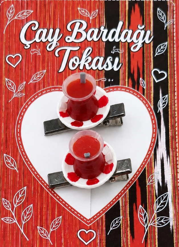 Çay Bardağı Saç Tokası 2’li | Rize Çay Temalı Minyatür Toka